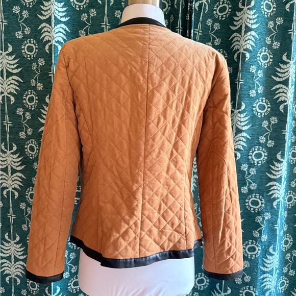 Etcetera Tan Black Quilted Faux Leather Trim Women's Jacket Size 6 - Picture 8 of 11